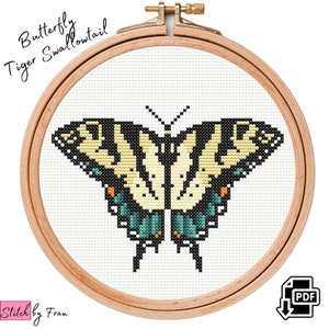 Cross Stitch Pattern Butterfly Tiger Swallowtail, Embroidery PDF Pattern, Stitch your own butterfly insect decoration. Perfect creative gift