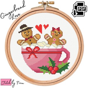 ジンジャーブレッドクッキーが大好き – 初心者向けクリスマスクロスステッチパターン – クリスマスデコレーション刺繍パターン – デジタルPDFダウンロード