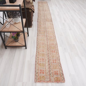 1x11 Runner, Long Oushak Runner, Slim Turkish Runner, Vintage Runner, Wool, Faded Rug,Handmade,Antique,Turkish Rug Runner,Natural, Muted,145