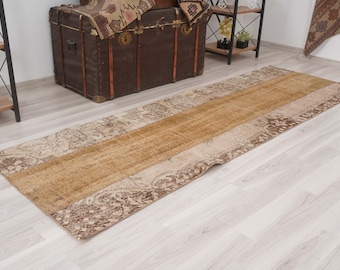 3x8 Runner, Oushak Runner Rug, Turkish Runner 3x8, Vintage Runner, Anatolian Wool Runner,Faded Rug,Handmade Muted Rug,Turkish Rug Runner,232