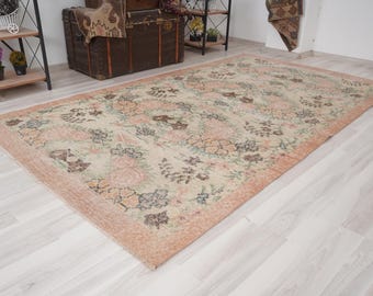 Tapete turco 5x9, tapete Oushak em tons suaves, tapete vintage 5x9, tapete neutro, tapete de lã desbotado feito à mão, tapete 5x9, tapete turco antigo, tapete natural, 391