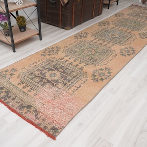 3x11 Vintage Runner, Muted Turkish Runner,Oushak Runner Rug,Natural Runner 3x11,Faded Rug,Carpet Runner,Handmade Runner,Turkish Rug 3x11,27