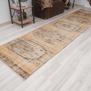 3x11 Vintage Runner, Muted Turkish Runner,Oushak Runner Rug,Natural Runner 3x11,Faded Rug,Carpet Runner,Handmade Runner,Turkish Rug 3x11,527