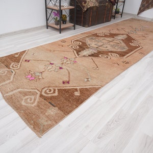 4x13 Vintage Runner, Muted Turkish Runner,Oushak Runner Rug,Natural Runner 4x13,Faded Rug,Carpet Runner,Handmade Runner,Turkish Rug 4x13,262