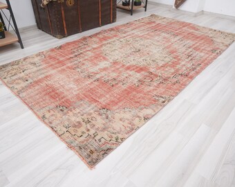 4x8 Rug, Faded Turkish Rug, Small Oushak Rug, Vintage Rug 4x8, Anatolian Carpet,Wool,Antique,Handmade,Natural,Turkey,Turkish Vintage Rug,149