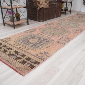 Natürlicher Läufer, Teppichläufer, Keltischer Teppich Läufer, Keltischer Teppich Läufer,Oushak Teppichläufer,Handgefertigter Wollteppich,Antiker Türkischer Teppich,394