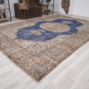 Vintage Area Rug,Oversize Rug,7x11 Turkish Rug,Large Oushak Rug,Faded Rug,7x11 Rug,Wool,Antique,Handmade,Natural,Turkey,Muted Large Rug,213
