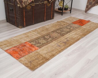 3x7 Runner, Oushak Runner 3x7, Turkish Vintage Runner Rug, Anatolian Faded Runner, Old Wool Carpet,Handmade Turkish Rug,Natural,Muted,230