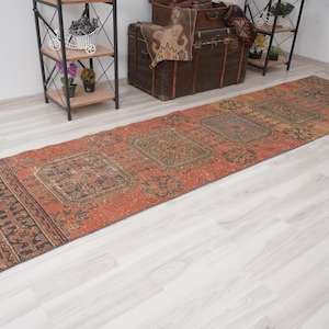3x11 Vintage Runner, Muted Turkish Runner,Oushak Runner Rug,Natural Runner 3x11,Faded Rug,Carpet Runner,Handmade Runner,Turkish Rug 3x11,518