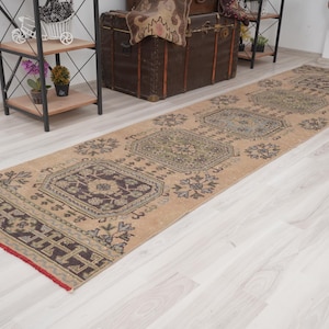 3x11 Vintage Runner, Muted Turkish Runner,Oushak Runner Rug,Natural Runner 3x11,Faded Rug,Carpet Runner,Handmade Runner,Turkish Rug 3x11,707