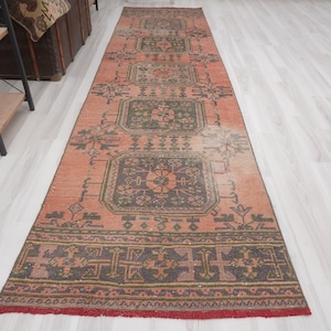 3x10 Vintage Runner, Muted Turkish Runner,Oushak Runner Rug,Natural Runner 3x10,Faded Rug,Carpet Runner,Handmade Runner,Turkish Rug 3x10,71