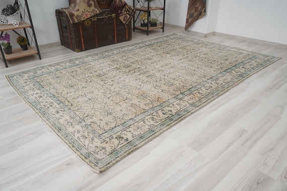 6x9 Vintage Rug, Turkish Oushak Rug, Neutral Anatolian Rug, Handmade Wool Antique Rug,Faded Rug,Natural,Turkey,Muted,Turkish Rug 6x9 Rug,488