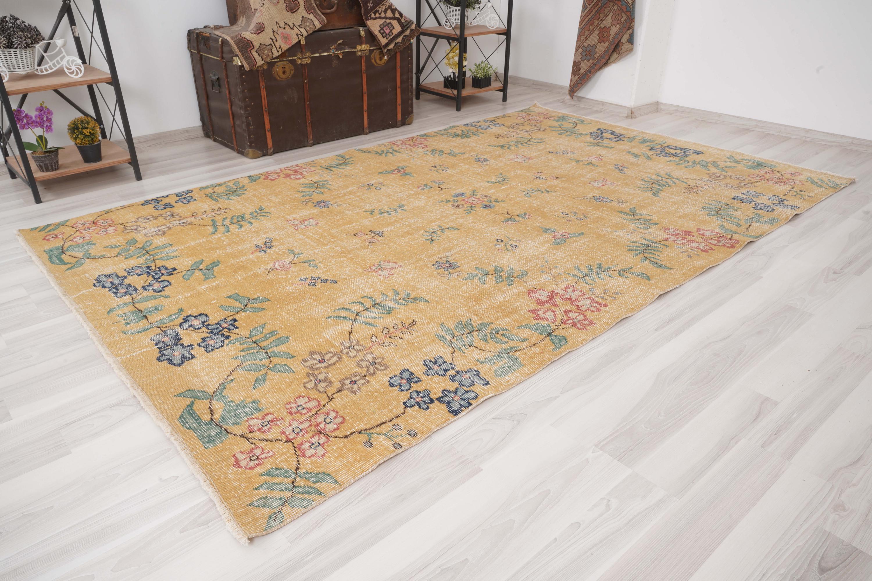 6x9 Vintage Rug, Muted Turkish Rug,oushak Rug 6x9,natural Wool Rug