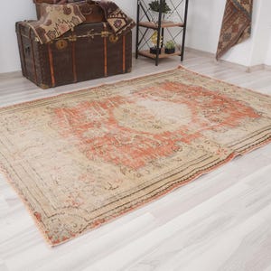 Tapete vintage 5x7, tapete turco em tons suaves, tapete Oushak 5x7, tapete de lã natural, tapete da Anatólia, tapete turco 5x7, tapete antigo, tapete desbotado, tapete em tons suaves, 783