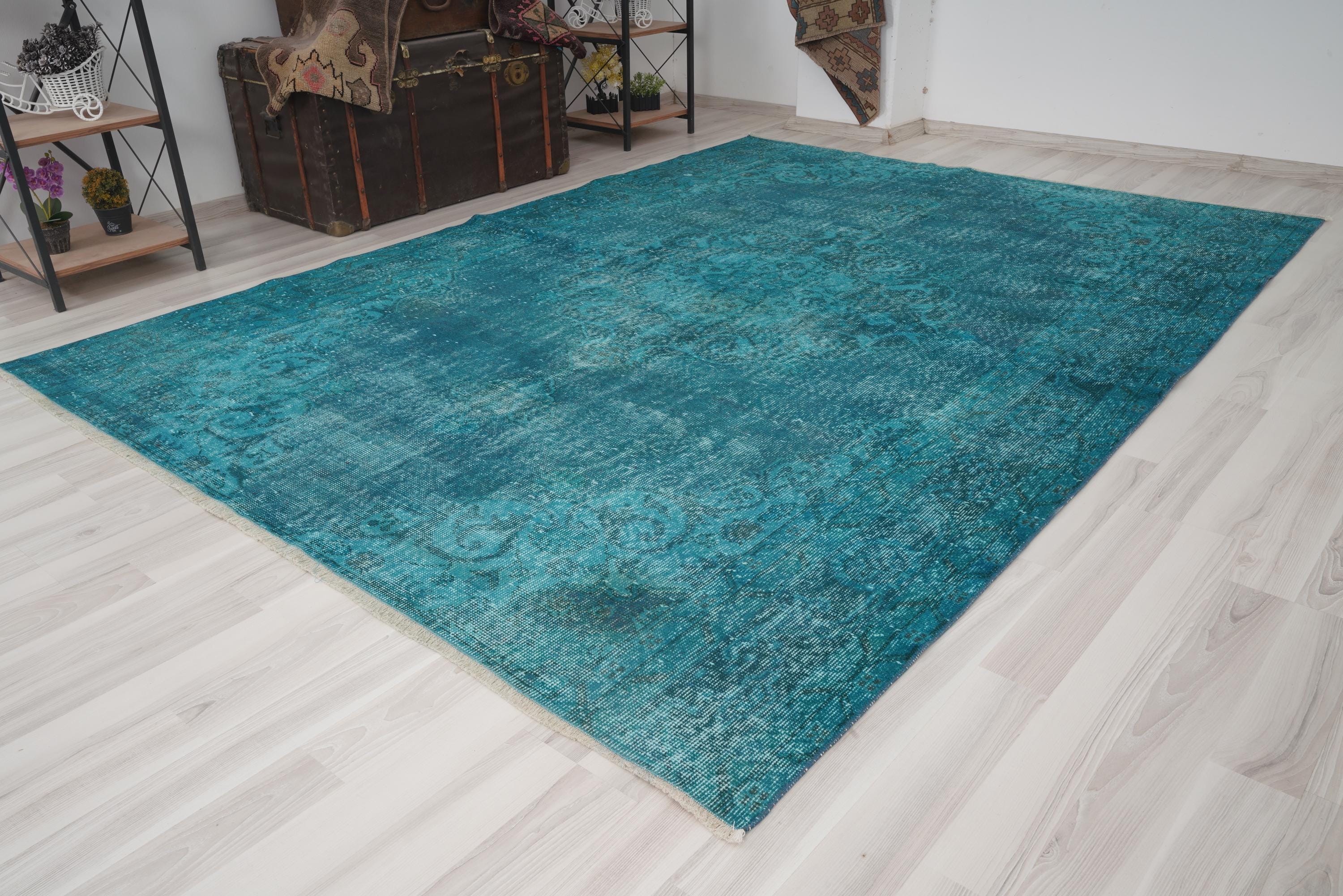 Neutral Vintage Turkish Rug 7x9, Handwoven Oushak Wool Carpet