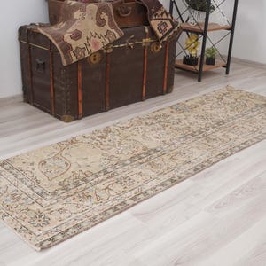 2x7 Runner, Oushak Runner Rug, Faded Turkish Rug, Slim Vintage Runner, Anatolian Wool Runner, Small Runner,Neutral Carpet,1077