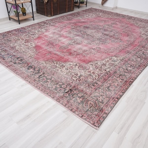 8x12 Rug, Oversize Oushak Rug,Turkish Vintage Rug,Oversize Rug 8x12,Wool,Antique,Faded,Handmade,Neutral Turkish Rug,Natural,Turkey,Muted,393