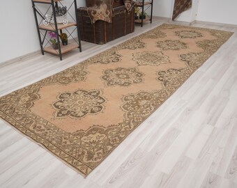 4x13 Vintage Runner, Muted Turkish Runner,Oushak Runner Rug,Natural Runner 4x13,Faded Rug,Carpet Runner,Handmade Runner,Turkish Rug 4x13,971