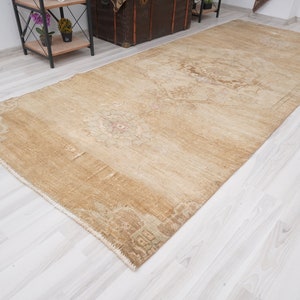 4x11 Rug, Turkish Runner Rug,4x11 Vintage Runner,Neutral Runner,Oushak Runner 4x11,Handmade Wool,Antique,Faded,Turkish Rug Runner,Muted,202