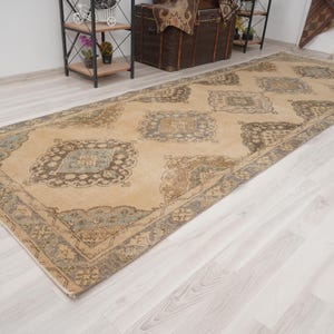 4x13 Vintage Runner, Muted Turkish Runner,Oushak Runner Rug,Natural Runner 4x13,Faded Rug,Carpet Runner,Handmade Runner,Turkish Rug 4x13,973