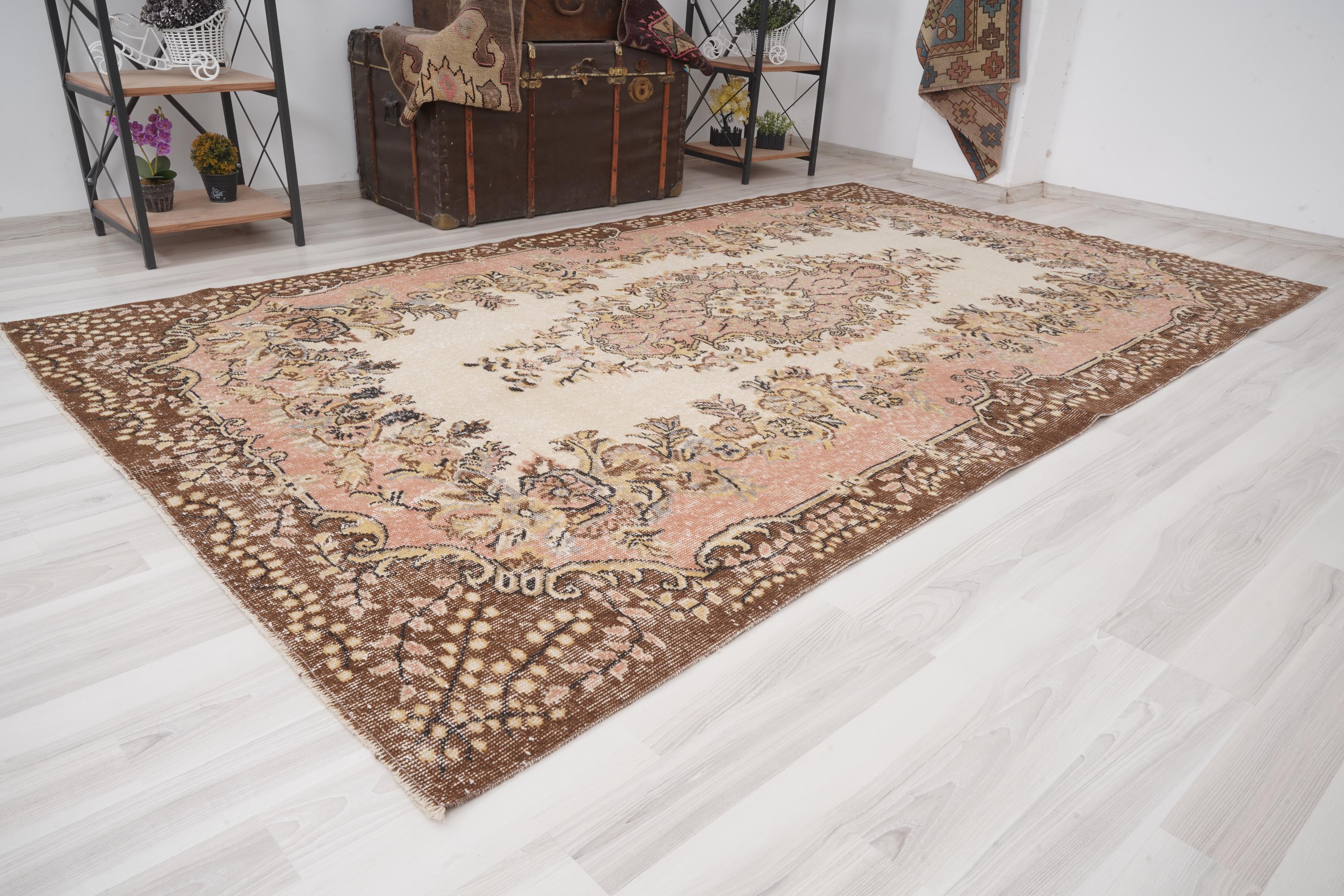 6x9 Vintage Turkish Wool Rug, Oushak Rug 6x9, Neutral Vintage Area