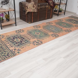 3x10 Vintage Runner, Muted Turkish Runner,Oushak Runner Rug,Natural Runner 3x10,Faded Rug,Carpet Runner,Handmade Runner,Turkish Rug 3x10,361