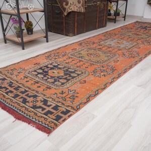 3x11 Rug, Vintage Runner Rug,Turkish Rug,Oushak Runner 3x11,Handmade Wool Rug,3x11 Neutral Runner,Antique Runner Rug,Faded Runner,Muted,326