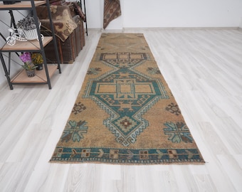 3x11 Vintage Runner, Muted Turkish Runner,Oushak Runner Rug,Natural Runner 3x11,Faded Rug,Carpet Runner,Handmade Runner,Turkish Rug 3x11,241
