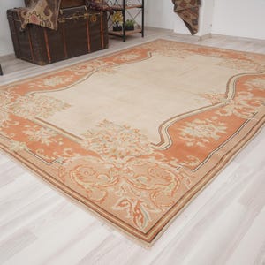 Tapis turc vintage 7 x 9, tapis Oushak 7 x 9, tapis neutre, tapis délavé antique d&#39;Anatolie, tapis naturel fait main, tapis Turquie, tapis 7 x 9, 644