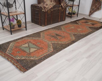 3x10 Runner, Oushak Runner Rug, Faded Turkish Runner, Vintage Runner 3x10, Antique Runner, Wool Rug, Handmade Turkish Rug,Natural Runner,611