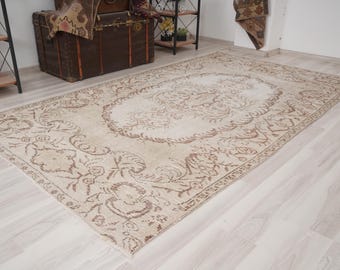 Tapete turco 5x9, tapete Oushak suave, tapete vintage 5x9, tapete neutro, tapete de lã desbotada feito à mão, tapete 5x9, tapete turco antigo, tapete natural, 917