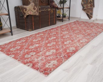 Vintage Runner, Turkish Oushak Runner, 3x9 Runner Rug,Handmade Antique Turkish Runner Rug,Faded Rug,Natural Carpet,Muted Vintage Rug 3x9,380