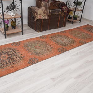 3x10 Vintage Runner, Muted Turkish Runner,Oushak Runner Rug,Natural Runner 3x10,Faded Rug,Carpet Runner,Handmade Runner,Turkish Rug 3x10,374