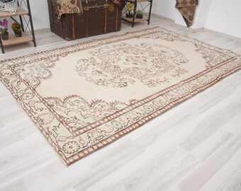 Turkish Rug 6x9,Oushak Area Rug,6x9 Vintage Rug,Neutral Rug,Handmade Wool Rug,6x9 Rug,Anatolia,Antique,Faded Rug,Natural,Turkey,Muted,703