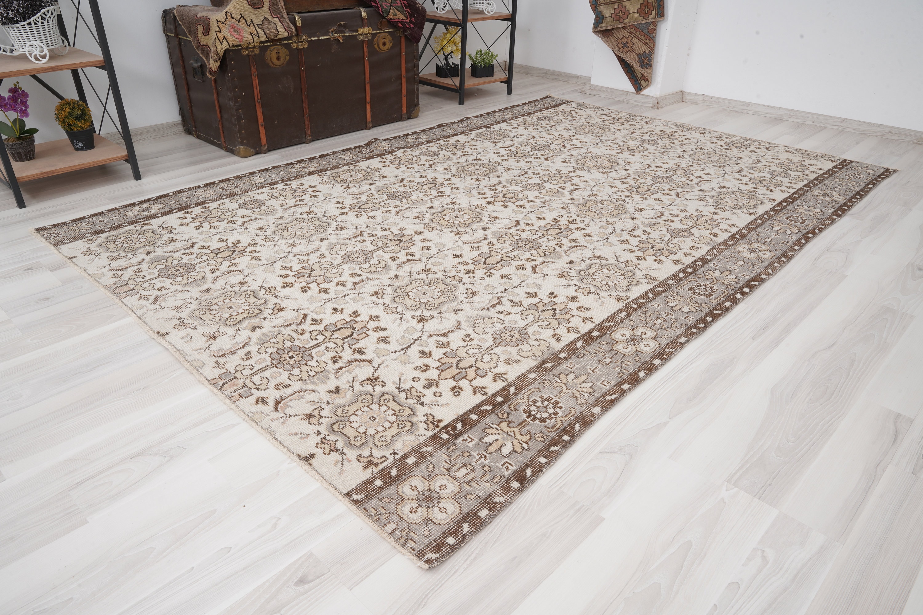 6x8 Vintage Rug, Muted Turkish Rug,oushak Rug 6x8,natural Wool Rug