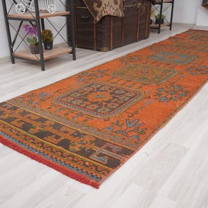 Natürlicher Vintage Teppich, Türkischer Teppichläufer, Oushak Teppichläufer, Handgefertigter Wollteppich,Neutraler Läufer,Antiker Teppich Läufer,391