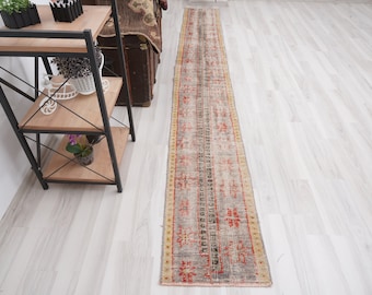 1x11 Runner, Long Oushak Runner, Turkish Runner, Vintage Runner, Wool, Faded Rug, Handmade, Antique, Turkish Rug Runner, Natural, Muted, 169