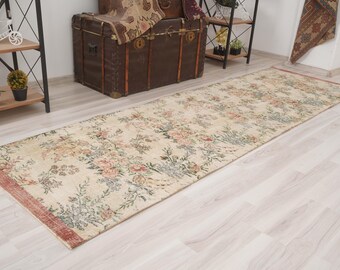3x9 Vintage Runner, Muted Turkish Runner,Oushak Runner Rug,Natural Runner 3x9,Faded Rug,Carpet Runner,Handmade Runner,Turkish Rug 3x9,513