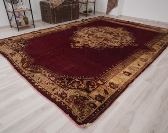 8x11 Rug, Oversize Oushak Rug,Turkish Vintage Rug,Oversize Rug 8x11,Wool,Antique,Faded,Handmade,Neutral Turkish Rug,Natural,Turkey,Muted,102
