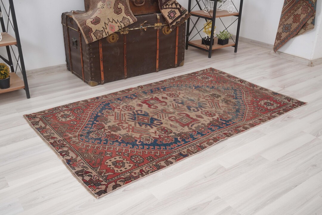 3x6 Vintage Rug, Muted Turkish Rug,oushak Rug 3x6,natural Wool Rug