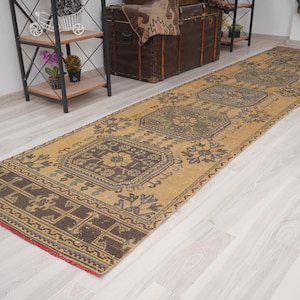3x30 Vintage Läufer,Türkischer Läufer,Oushak Teppichläufer,Handgefertigter Teppichläufer 80x300