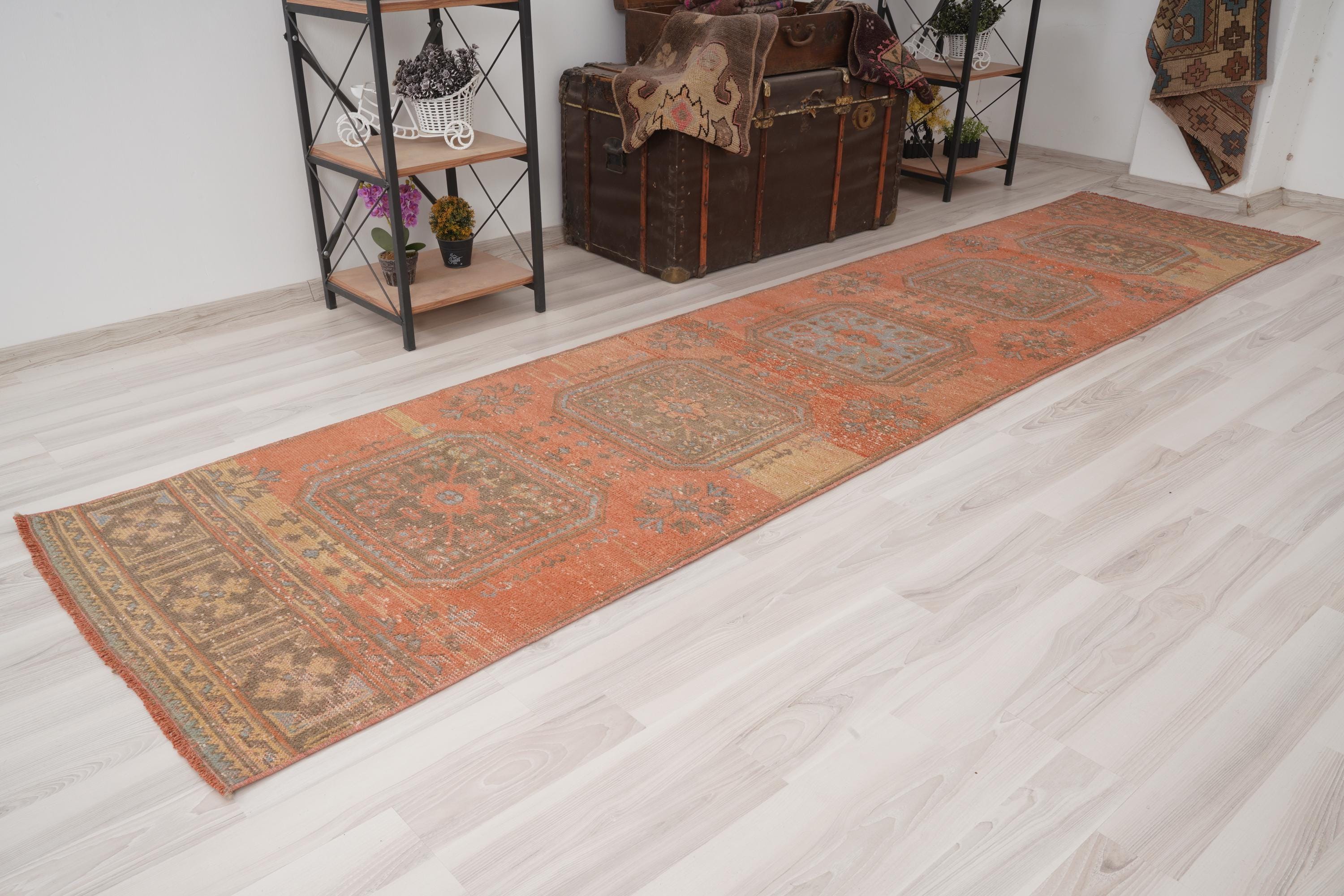 3 x 11, tapis de course turc en sourdine, tapis de course Oushak, tapis de course naturel 3 x 11, tapis délavé, tapis de course, tapis de course fait