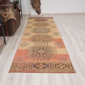 Vloerkleed 3 x 10, Oushak-tapijt loper, Turks loper tapijt, vintage loper 3 x 10, Anatolische loper, handgemaakt vervaagd tapijt, antiek Turks tapijt, Oushak loper, 412 afbeelding 2