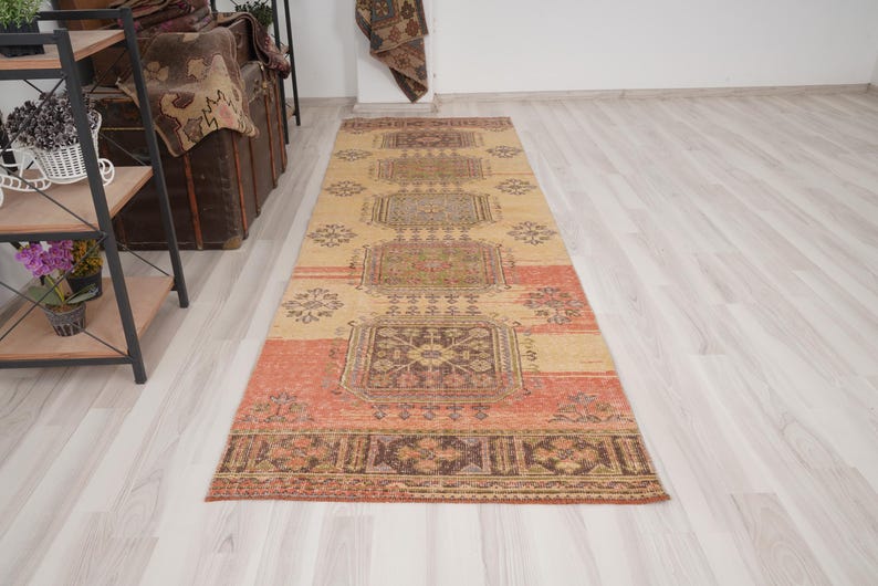 Vloerkleed 3 x 10, Oushak-tapijt loper, Turks loper tapijt, vintage loper 3 x 10, Anatolische loper, handgemaakt vervaagd tapijt, antiek Turks tapijt, Oushak loper, 412 afbeelding 2