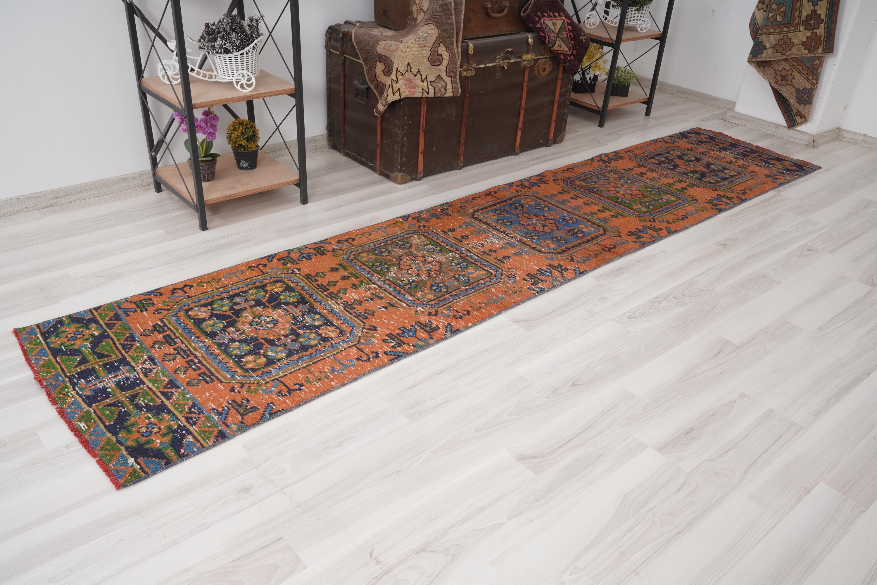 2 x 10 tapis de course vintage, tapis de course turc, tapis de course Oushak, tapis de course naturel 2 x 10, tapis délavé, tapis de course, tapis de