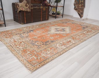 Antique Turkish Area Rug, 4x8 Vintage Rug, Muted Oushak Rug 4x8