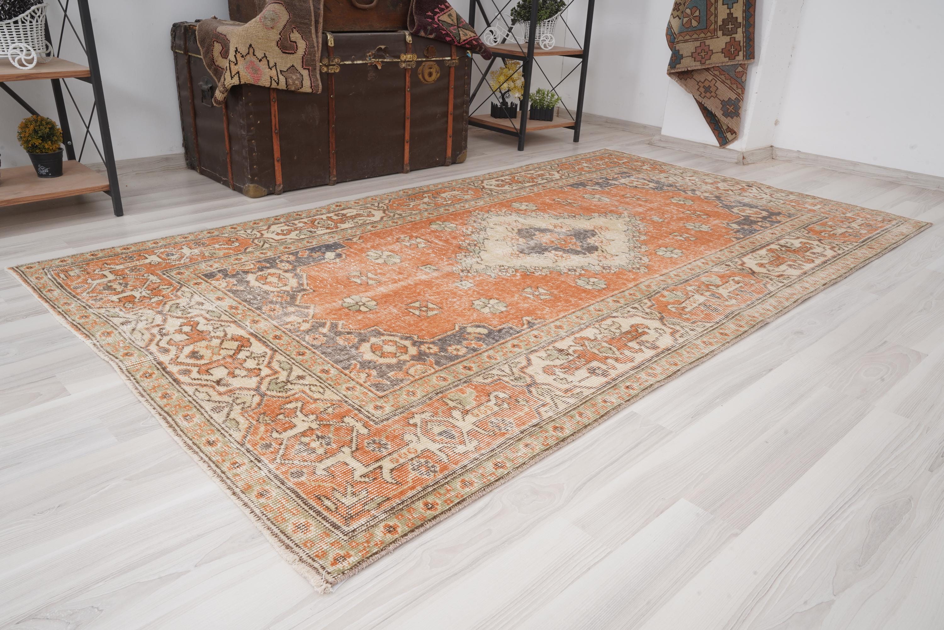 Antique Turkish Area Rug, 4x8 Vintage Rug, Muted Oushak Rug 4x8
