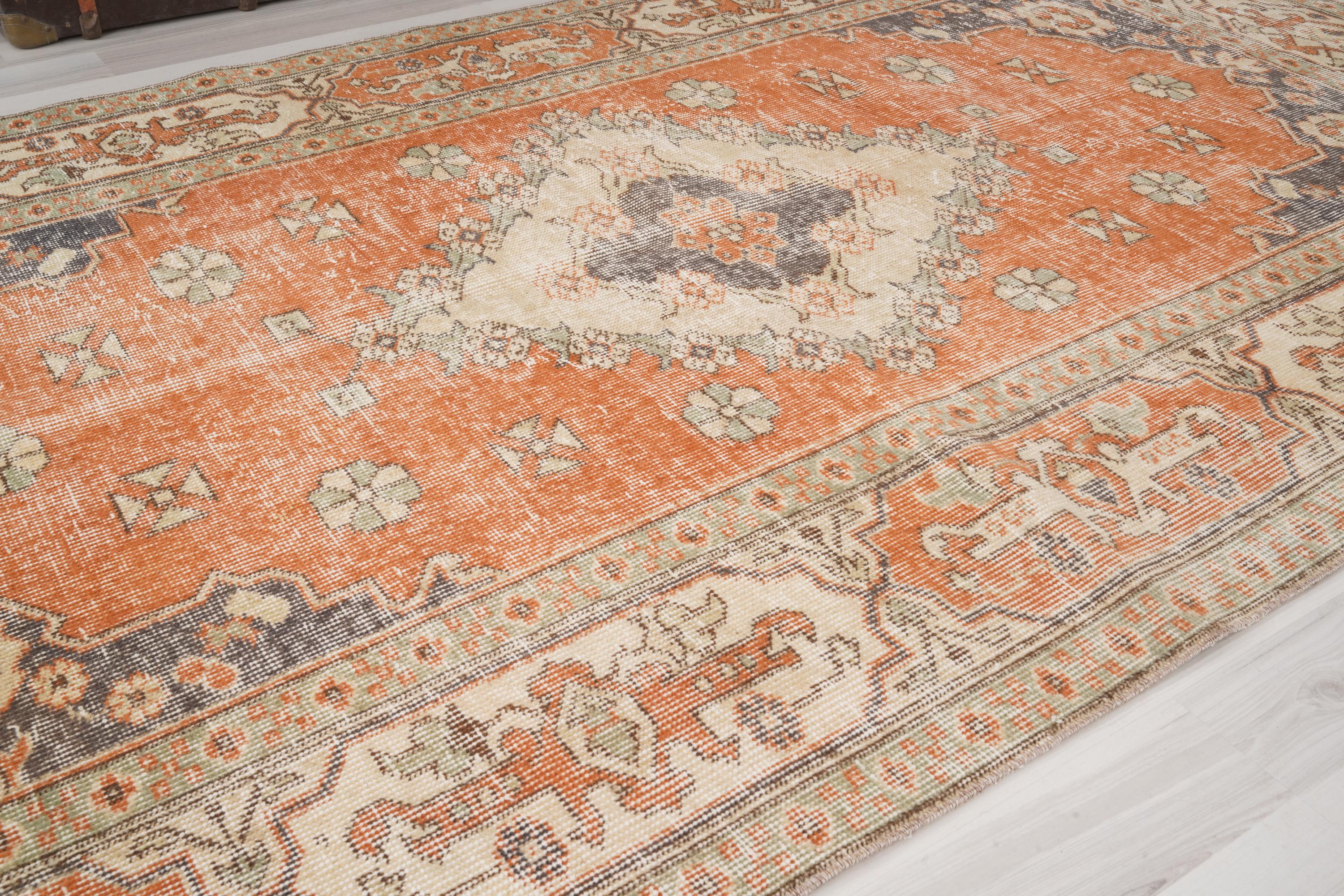 Antique Turkish Area Rug, 4x8 Vintage Rug, Muted Oushak Rug 4x8