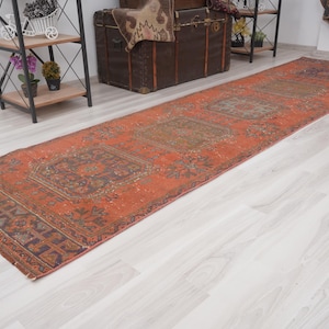 3x11 Rug, Vintage Runner Rug,Turkish Rug,Oushak Runner 3x11,Handmade Wool Rug,3x11 Neutral Runner,Antique Rug,Faded Turkish Runner,Muted,328