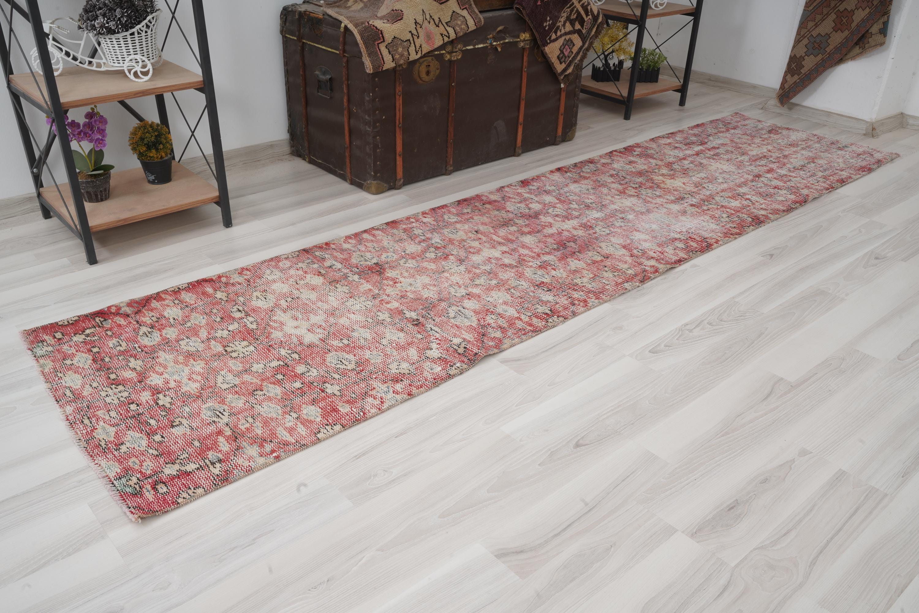 Tapis de course vintage 2 x 10, tapis de course turc en sourdine, tapis de course Oushak, tapis de course naturel 2 x 10, tapis délavé, tapis de cours